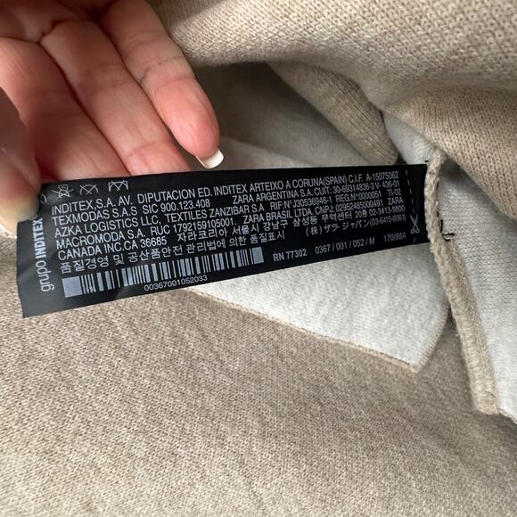 Zara Knit Two-Tone Waterfall Cardigan Sweater Tan/Cream Women M - Picture 7 of 11